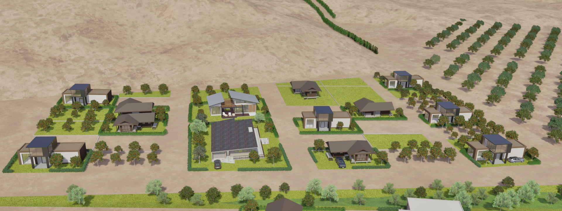Render 3D del proyecto La Finca de Don Pedro — vista 3