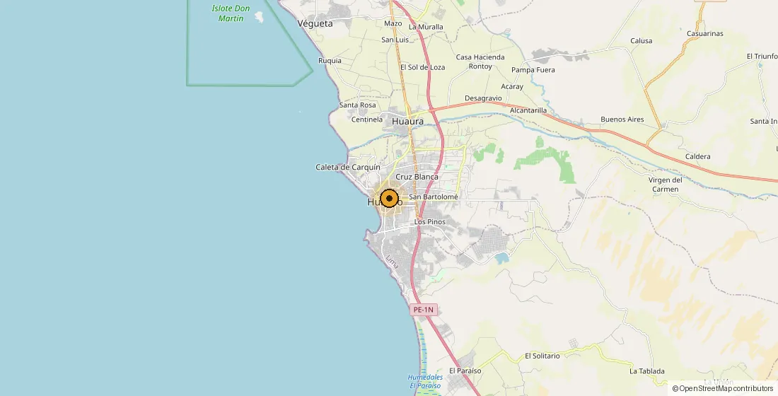 Mapa de Huacho, en la provincia de Huaura, junto a la Panamericana Norte